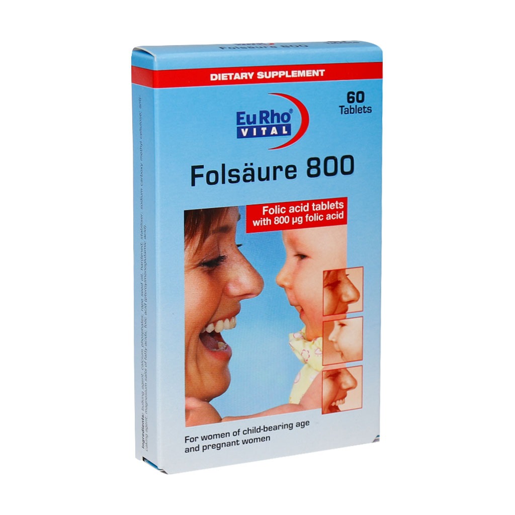 قرص فولیک اسید 800 یوروویتال EurhoVital بسته 60 عددی